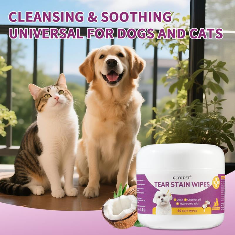 GJYC Pet Eye Wipes - Gentle Tear Stain Removal Wipes for Dogs and Cats, Non-Irritating Tear Stain Wipes Suitable for Cats and Dogs, Essential for Pet Eye Care