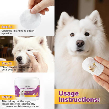 GJYC Pet Eye Wipes - Gentle Tear Stain Removal Wipes for Dogs and Cats, Non-Irritating Tear Stain Wipes Suitable for Cats and Dogs, Essential for Pet Eye Care