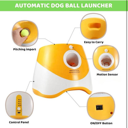 Automatic Dog Ball Launcher - Interactive Indoor & Outdoor Toy with 3 Tennis Balls, Easy Operation, Durable Construction, 30 Feet Launch Distance Toys Pet Dog Ball