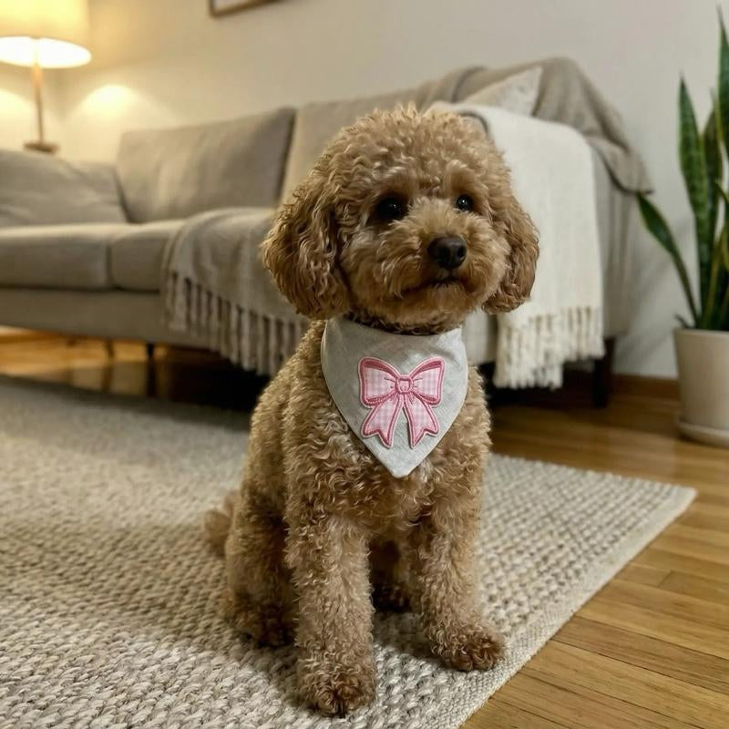 Pretty Pawfect Collection Soft Scrunchie Bandana Grey/Pink Anxiety-Friendly Lightweight 100% Cotton Fabric Easy Slip-On Handmade Comfortable for Small Dogs