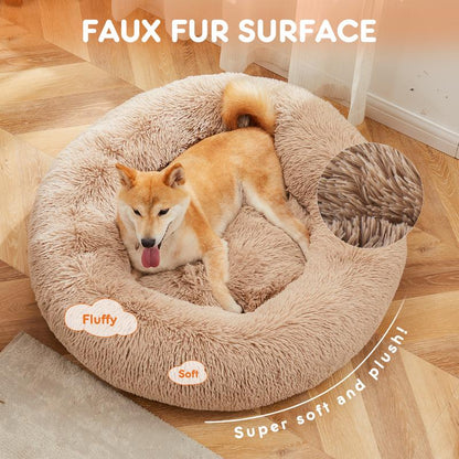 Sweetcrispy Official Soothing Donut Pet Bed for Cats & Pups | Machine-Washable Cozy Nest | Plush Waterproof Faux Fur | Non-Slip Base for Small Breeds
