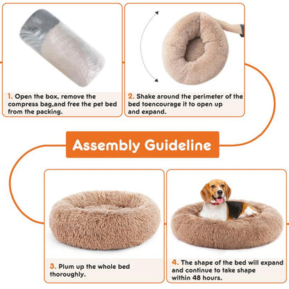 Sweetcrispy Official Soothing Donut Pet Bed for Cats & Pups | Machine-Washable Cozy Nest | Plush Waterproof Faux Fur | Non-Slip Base for Small Breeds