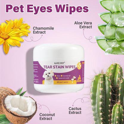GJYC Pet Eye Wipes - Gentle Tear Stain Removal Wipes for Dogs and Cats, Non-Irritating Tear Stain Wipes Suitable for Cats and Dogs, Essential for Pet Eye Care
