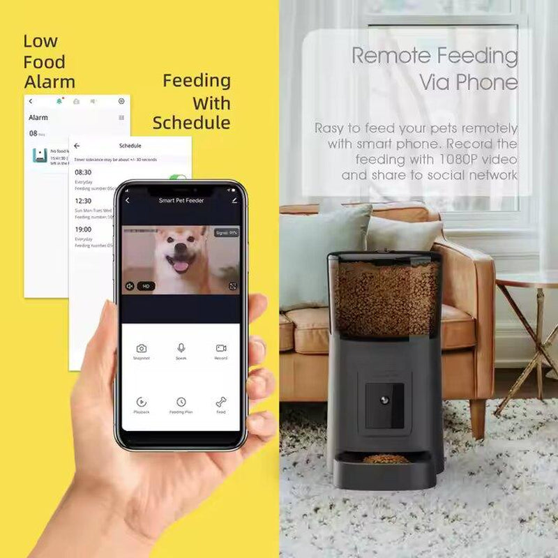 TUYA Smart Automatic Pet Feeder for Dogs and Cats Wifi with 1080P Camera Connects to App on Mobile Device Food Dispenser Wifi Control Pet Food Feeding Automatic