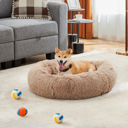 Sweetcrispy Official Soothing Donut Pet Bed for Cats & Pups | Machine-Washable Cozy Nest | Plush Waterproof Faux Fur | Non-Slip Base for Small Breeds