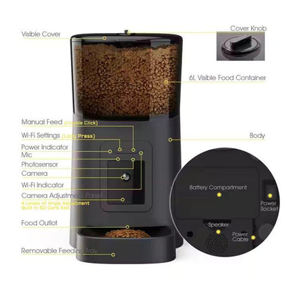 TUYA Smart Automatic Pet Feeder for Dogs and Cats Wifi with 1080P Camera Connects to App on Mobile Device Food Dispenser Wifi Control Pet Food Feeding Automatic