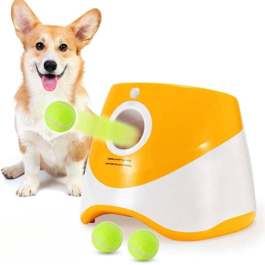 Automatic Dog Ball Launcher - Interactive Indoor & Outdoor Toy with 3 Tennis Balls, Easy Operation, Durable Construction, 30 Feet Launch Distance Toys Pet Dog Ball