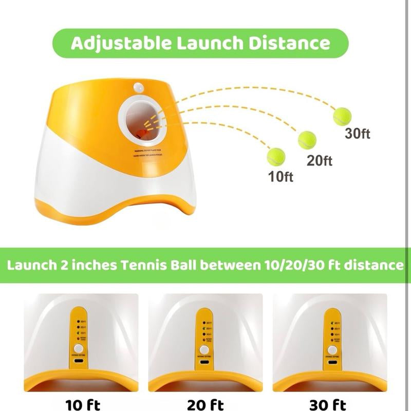 Automatic Dog Ball Launcher - Interactive Indoor & Outdoor Toy with 3 Tennis Balls, Easy Operation, Durable Construction, 30 Feet Launch Distance Toys Pet Dog Ball